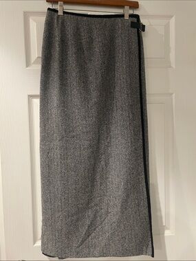 Talbots Black and White Herringbone Maxi Skirt, Velvet Side Trim, Equestrian